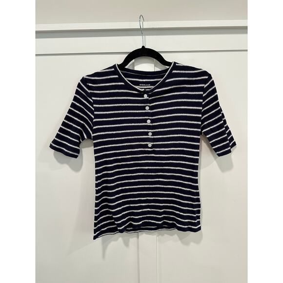 Everlane Short Sleeve Striped Ribbed Henley Style Top Size S - Picture 1 of 3